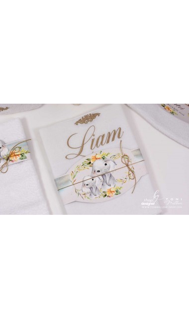 Trusou botez elefant personalizat si brodat Baby Boy Elephant 23